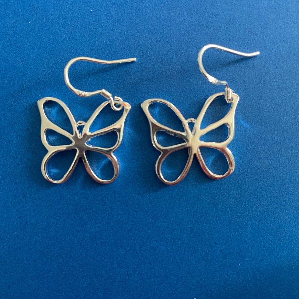Sterling Silver 925 Butterfly Pierced Earrings New
